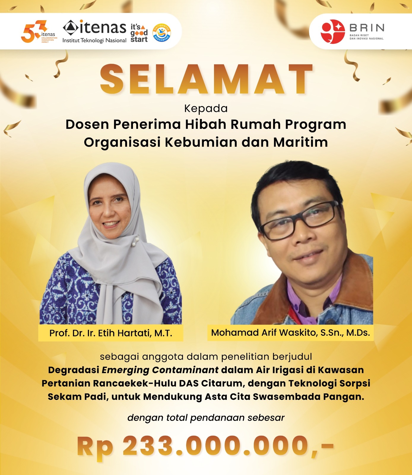 Dukung Asta Cita Swasembada Pangan, Riset Dosen Itenas Tentang Teknologi Sorpsi Sekam Padi Raih Hibah Rp233 Juta